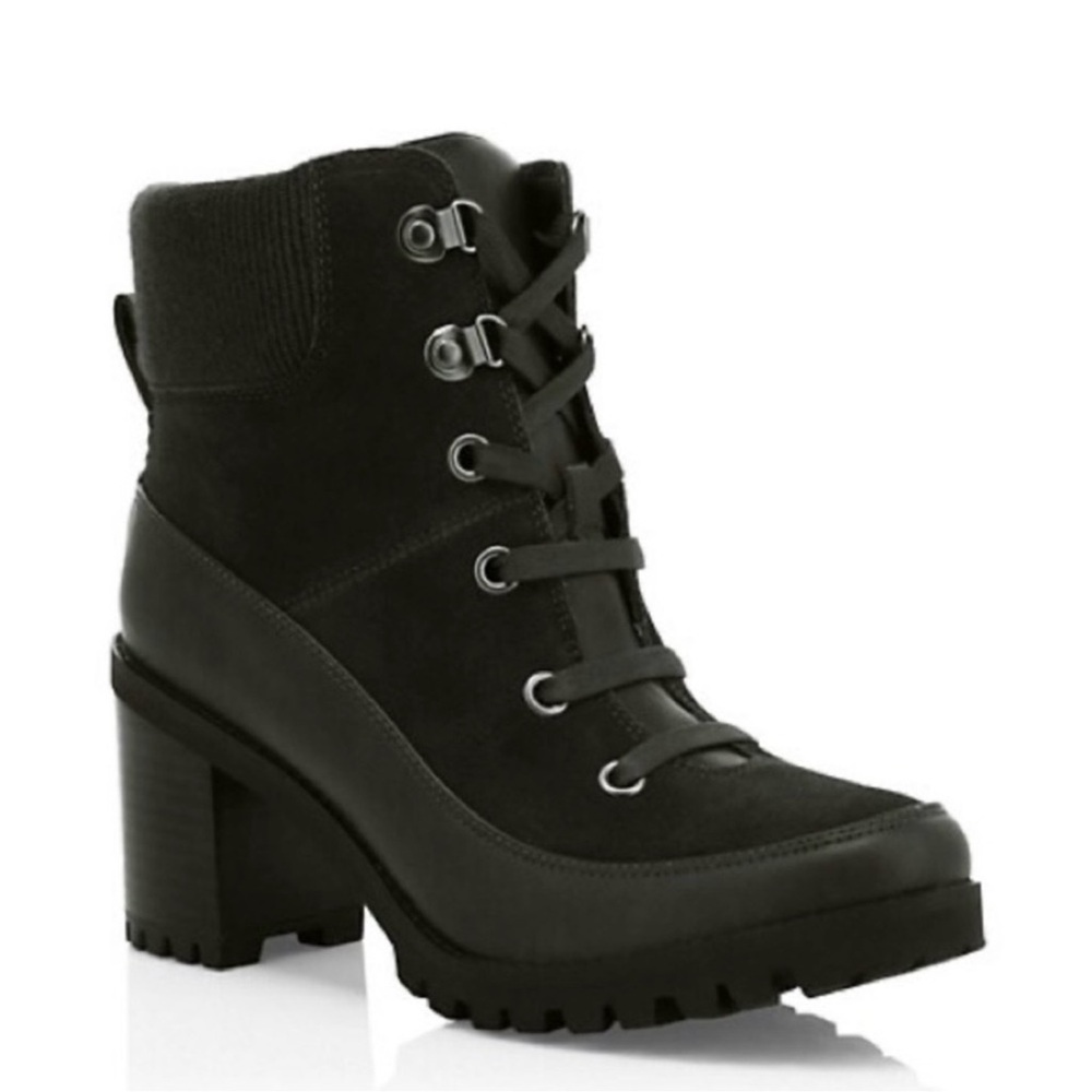 NWOT UGG Black Redwood Waterproof Heeled Lace Up Ankle Boots